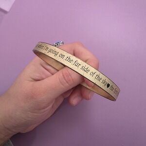 Inspirational Quote Gold Tone Bangle Bracelet Far of the Sky Heart Distressed